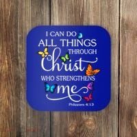 I Can Do All Things Through Christ Butterfly Art Gift Religious Cool Gift Coaster thumb 0