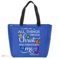 I Can Do All Things Through Christ Butterfly Art Gift Religious Cool Gift Tote Bag thumb 0