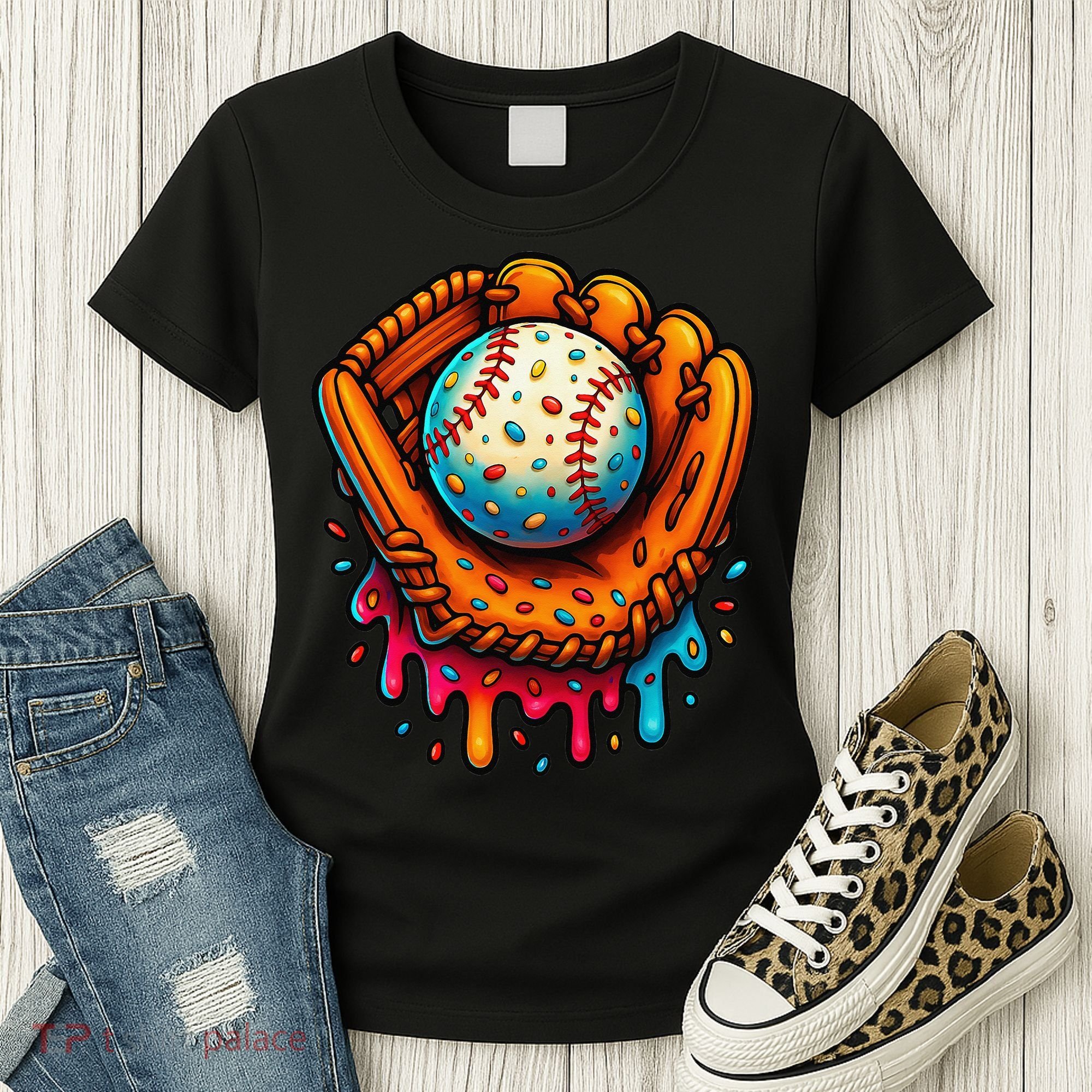 Ice Cream Dripping Candy Sprinkles Baseball Stuff Women's T-Shirt