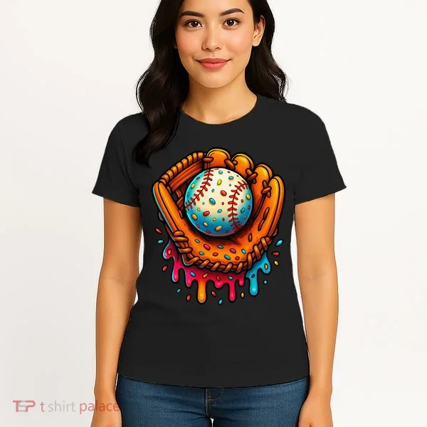 Ice Cream Dripping Candy Sprinkles Baseball Stuff Women's T-Shirt