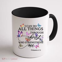 I Can Do All Things Through Christ Butterfly Art Religious TShirt Coffee Mug thumb 1