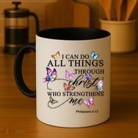 I Can Do All Things Through Christ Butterfly Art Religious TShirt Coffee Mug thumb 4