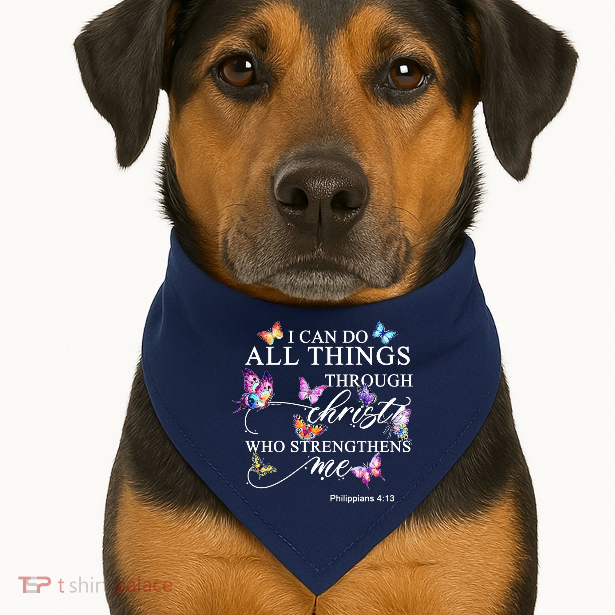 I Can Do All Things Through Christ Butterfly Art Religious TShirt USA-Made Doggie Bandana