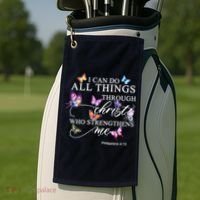 I Can Do All Things Through Christ Butterfly Art Religious TShirt Golf Towel thumb 2