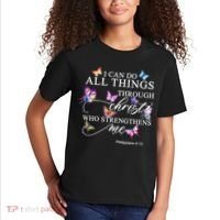 I Can Do All Things Through Christ Butterfly Art Religious TShirt Kids T-Shirt thumb 2