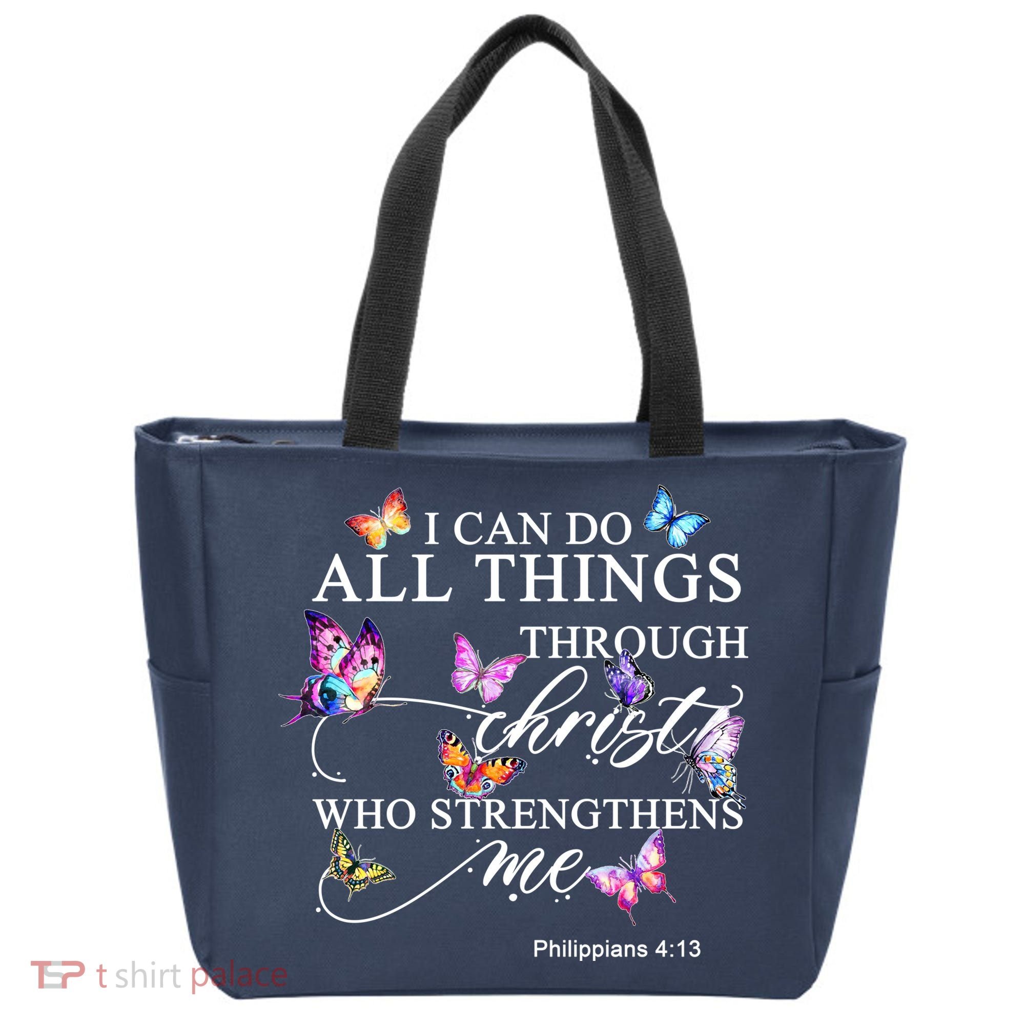 I Can Do All Things Through Christ Butterfly Art Religious TShirt Tote Bag