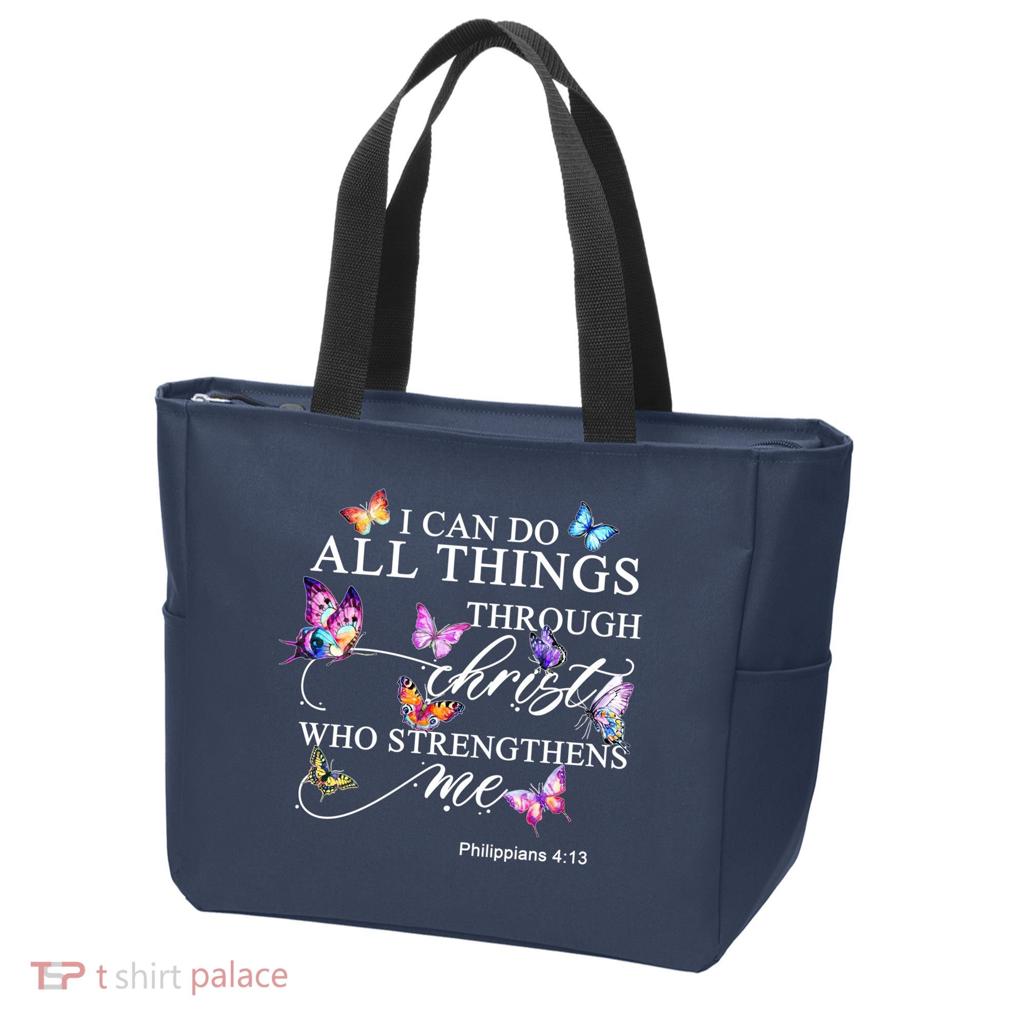 I Can Do All Things Through Christ Butterfly Art Religious TShirt Tote Bag