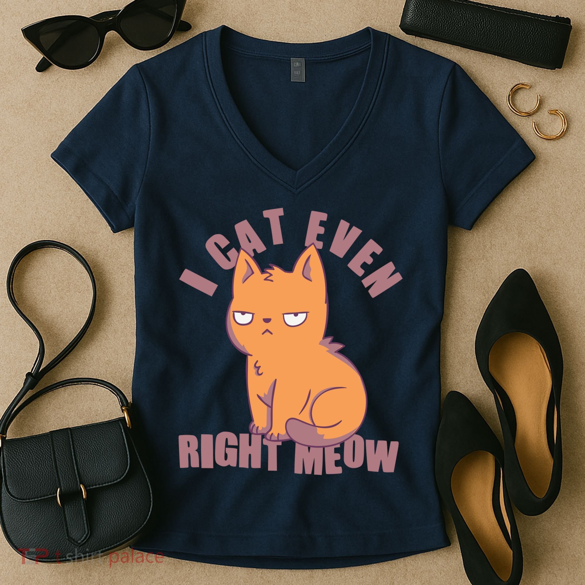 I Can't Even Right Meow Funny Smug Cat Women's V-Neck T-Shirt
