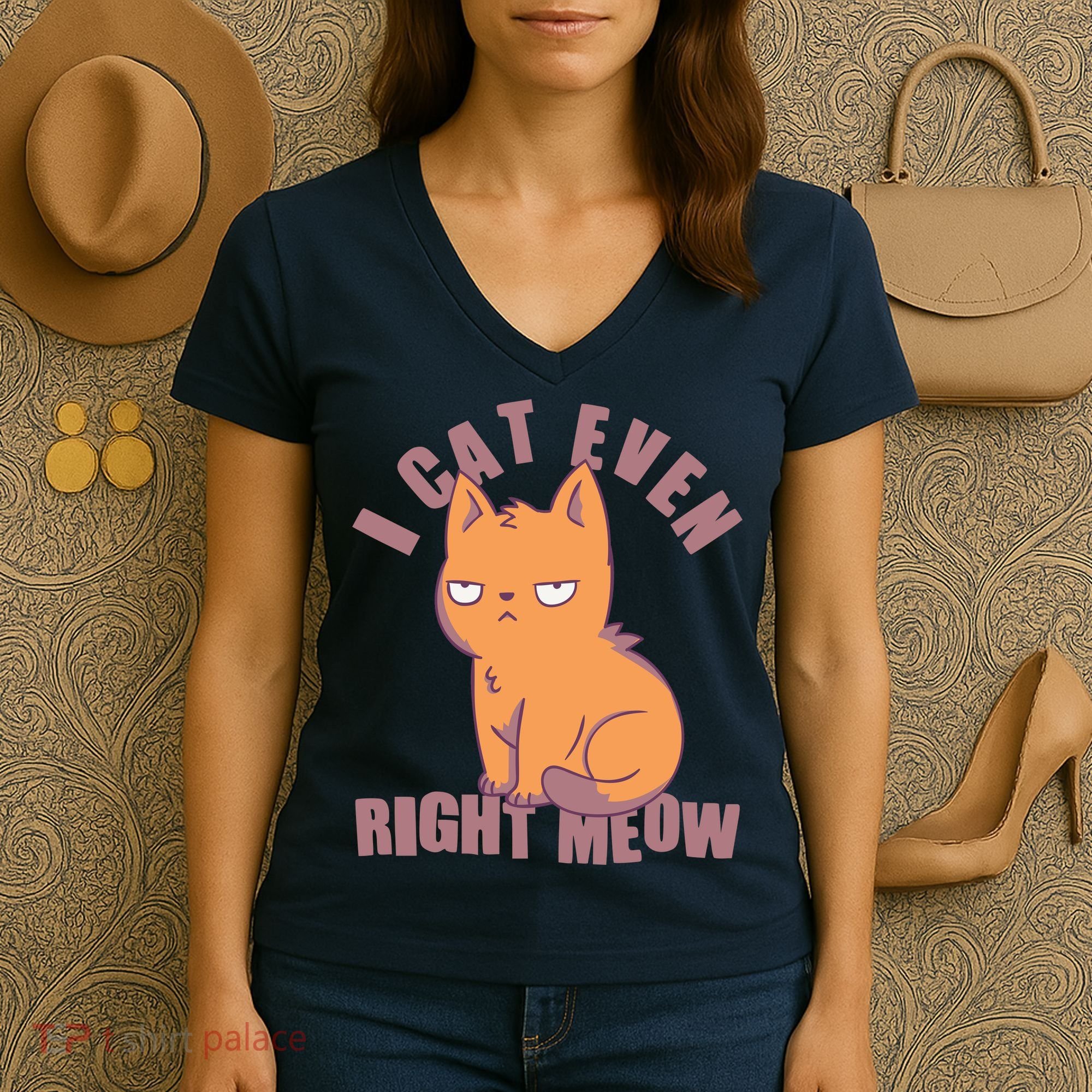 I Can't Even Right Meow Funny Smug Cat Women's V-Neck T-Shirt