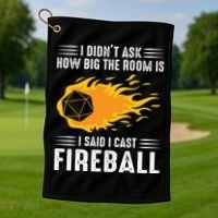 I Cast Fireball Funny Nerd Geek Wizard Magic Golf Towel thumb 1