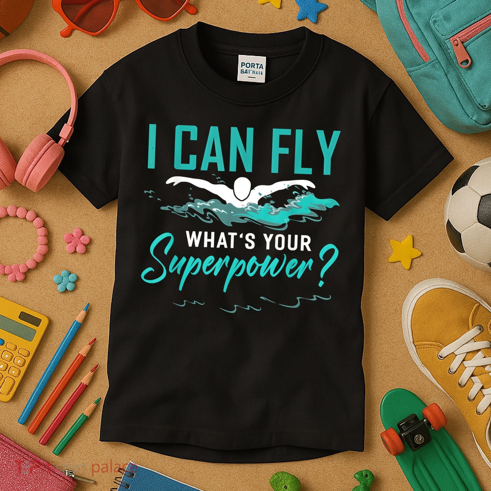 I Can Fly Whats Your Superpower Swimmer Tee Swimming Kids T-Shirt