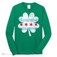 Irish Chicago Flag Shamrock St Patrick's Day Long Sleeve Shirt thumb 0