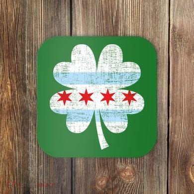 Irish Chicago Flag Shamrock St Patrick's Day Coaster