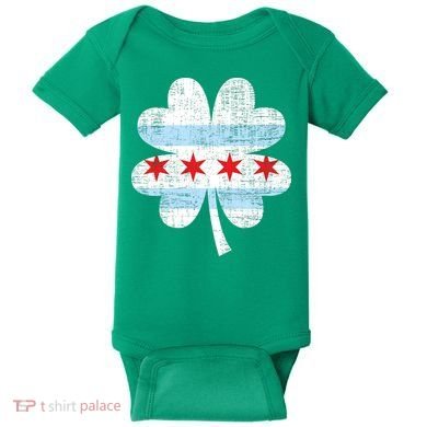 Irish Chicago Flag Shamrock St Patrick's Day Baby Bodysuit