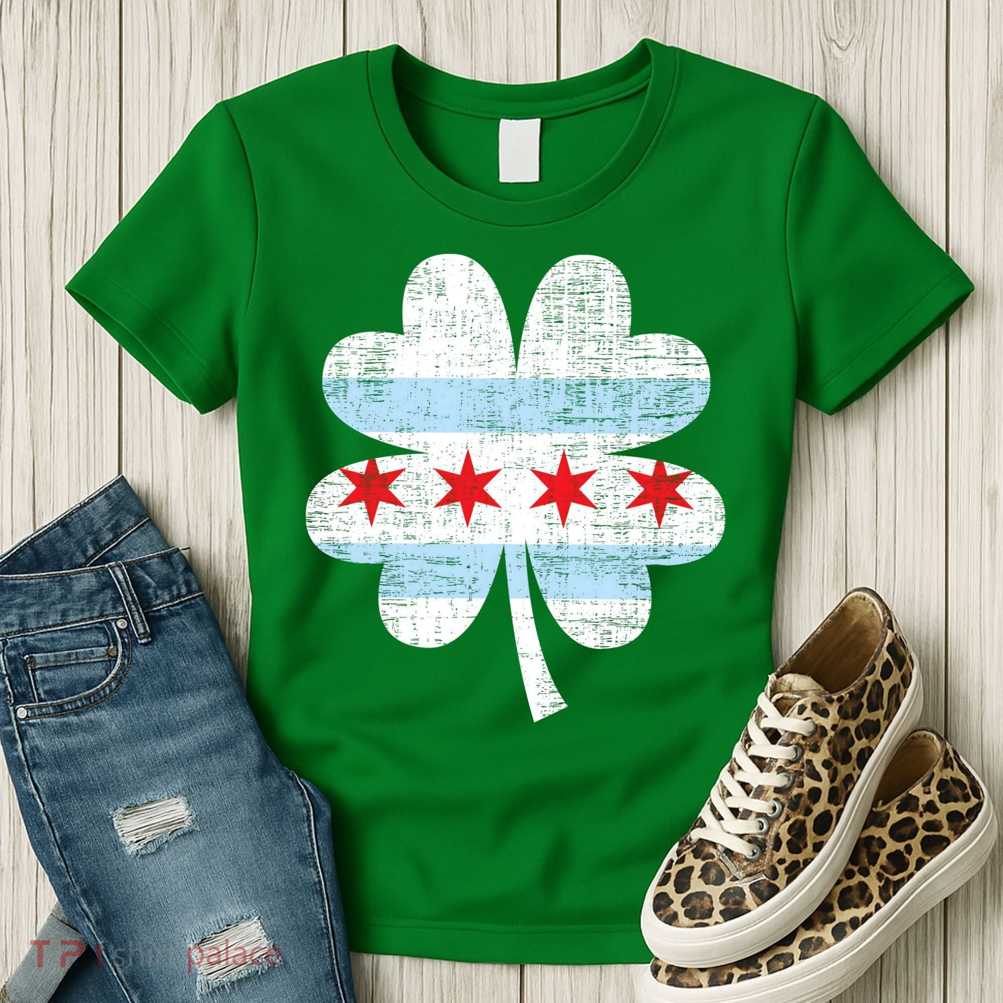 Irish Chicago Flag Shamrock St Patrick's Day Women's T-Shirt