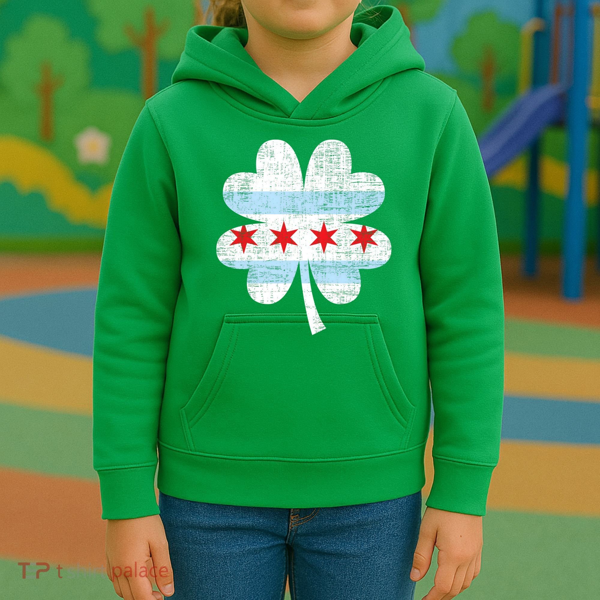 Irish Chicago Flag Shamrock St Patrick's Day Kids Hoodie