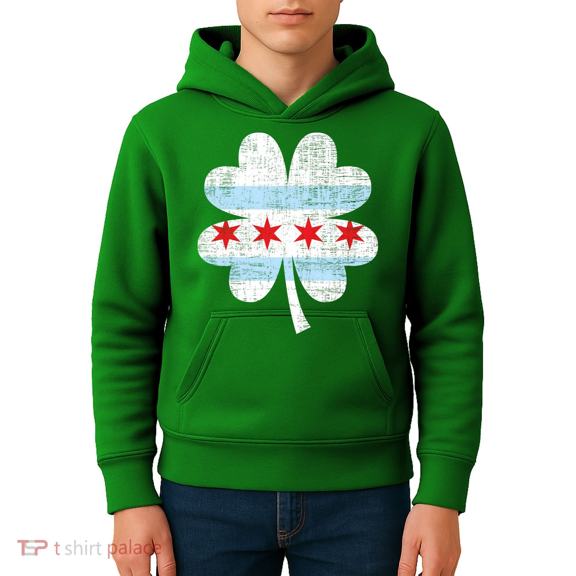 Irish Chicago Flag Shamrock St Patrick's Day Kids Hoodie