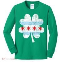 Irish Chicago Flag Shamrock St Patrick's Day Kids Long Sleeve Shirt thumb 0