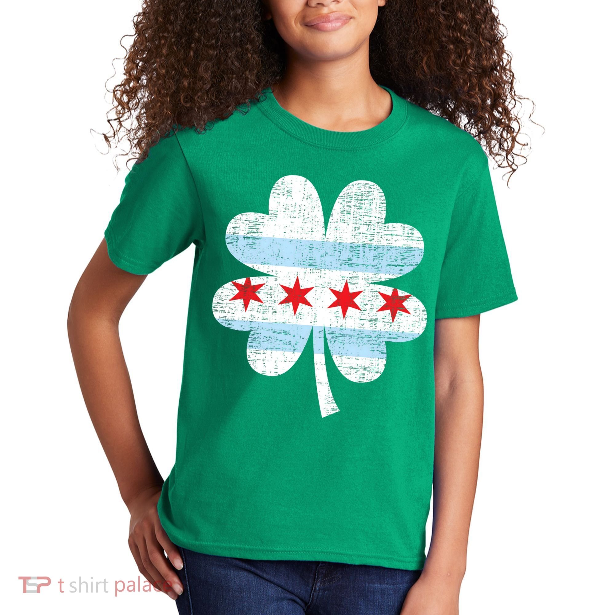 Irish Chicago Flag Shamrock St Patrick's Day Kids T-Shirt