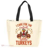 I Care For The Cutest Little Turkeys Thanksgiving Teacher Tote Bag thumb 0