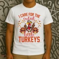 I Care For The Cutest Little Turkeys Thanksgiving Teacher T-Shirt thumb 3