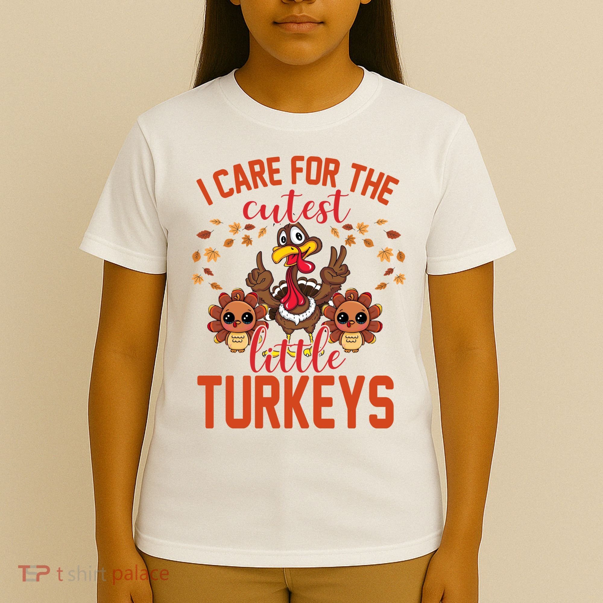 I Care For The Cutest Little Turkeys Thanksgiving Teacher T-Shirt