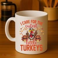 I Care For The Cutest Little Turkeys Thanksgiving Teacher Coffee Mug thumb 4