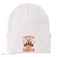I Care For The Cutest Little Turkeys Thanksgiving Teacher Beanie thumb 0