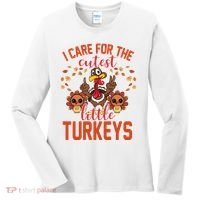I Care For The Cutest Little Turkeys Thanksgiving Teacher Women's Long Sleeve Shirt thumb 0