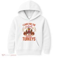 I Care For The Cutest Little Turkeys Thanksgiving Teacher Kids Hoodie thumb 0