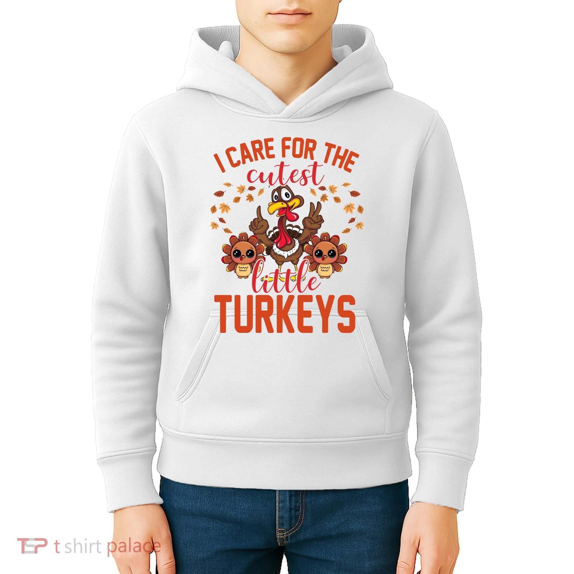 I Care For The Cutest Little Turkeys Thanksgiving Teacher Kids Hoodie