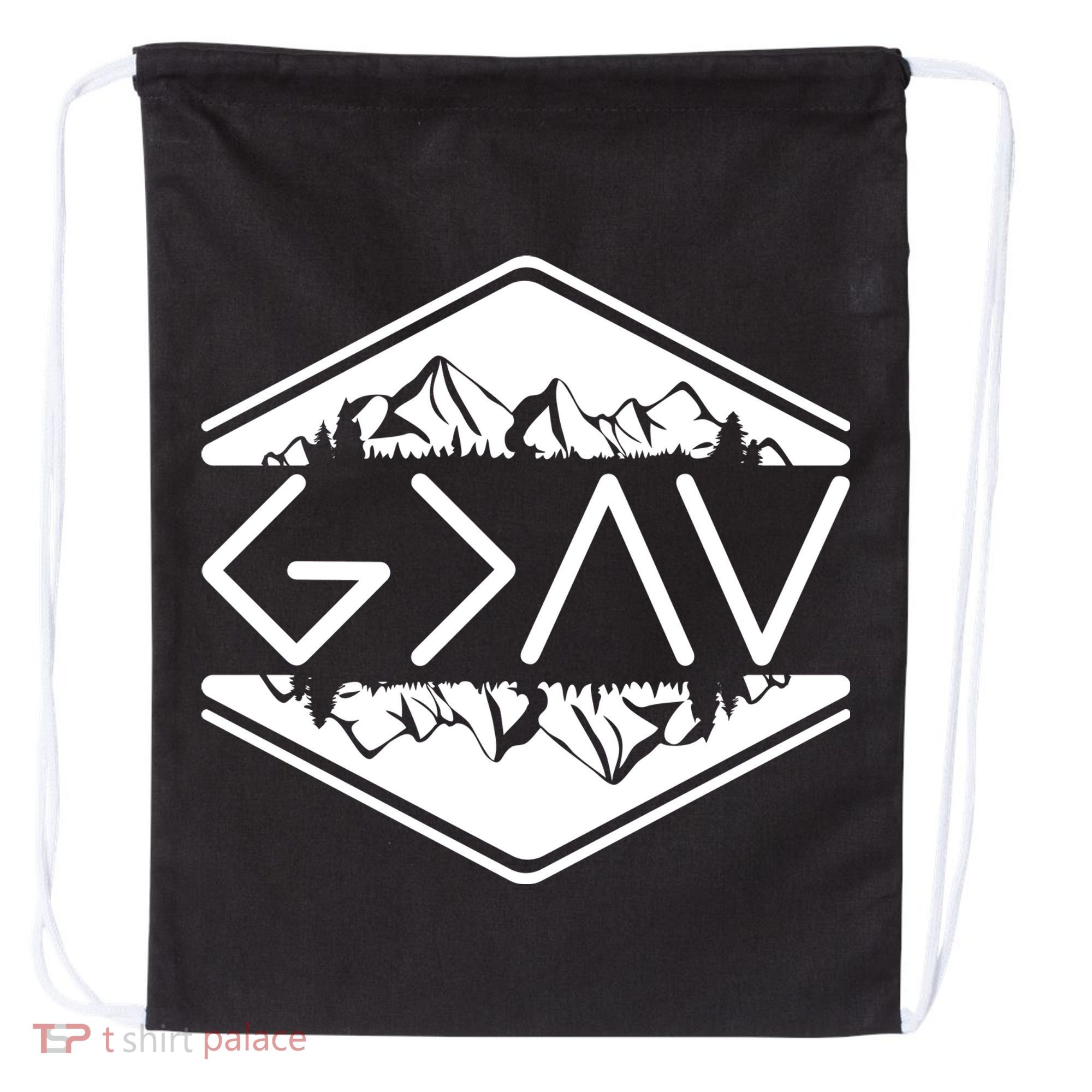 Inspirational Christian God Is Greater Than The High And Lows Camping Drawstring Bag