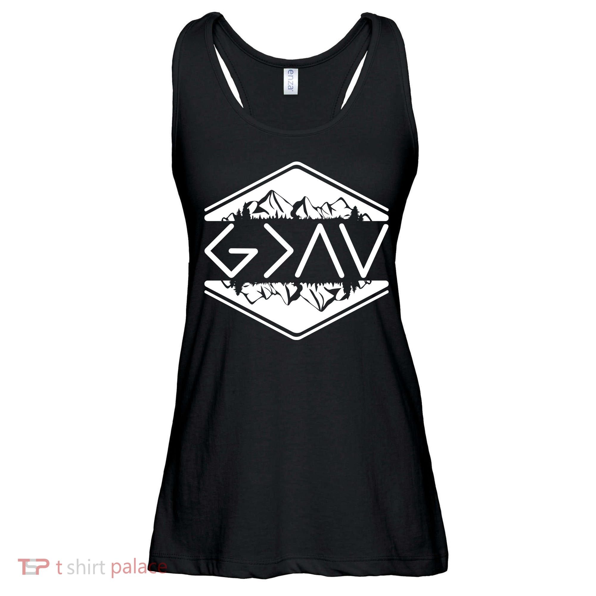 Inspirational Christian God Is Greater Than The High And Lows Camping Ladies Essential Flowy Tank