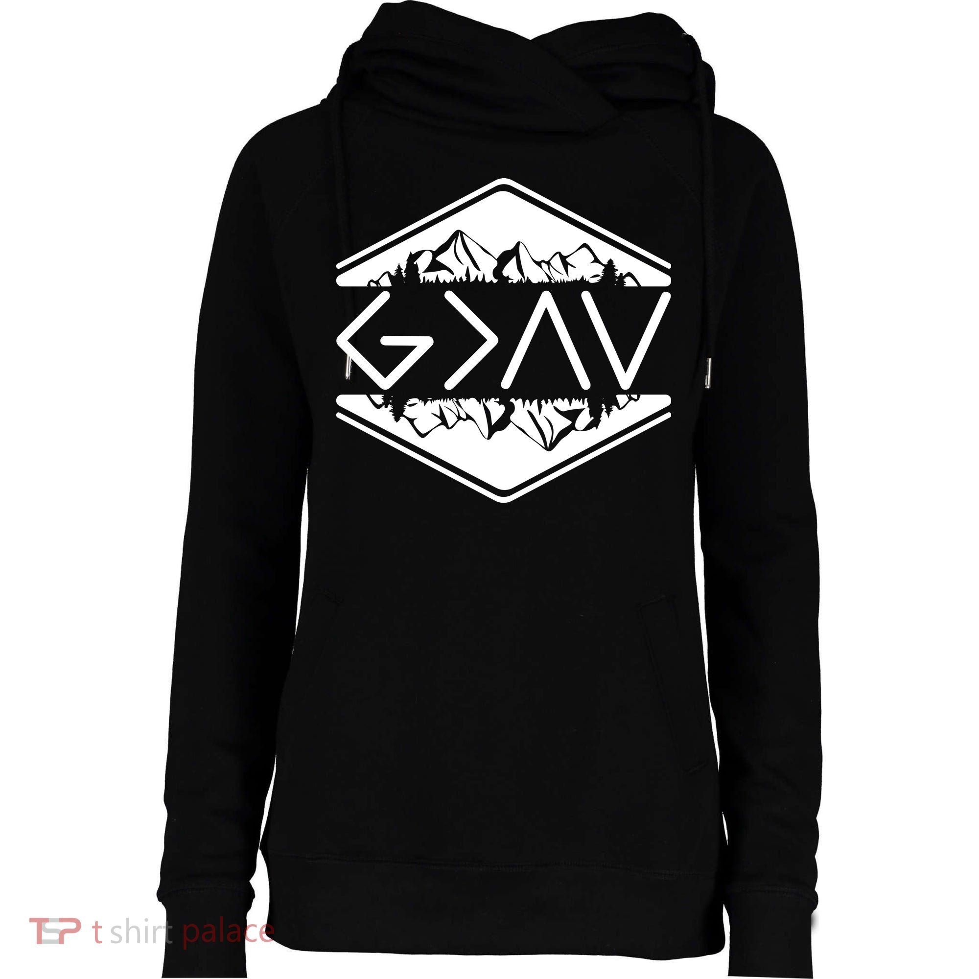 Inspirational Christian God Is Greater Than The High And Lows Camping Womens Funnel Neck Pullover Hood