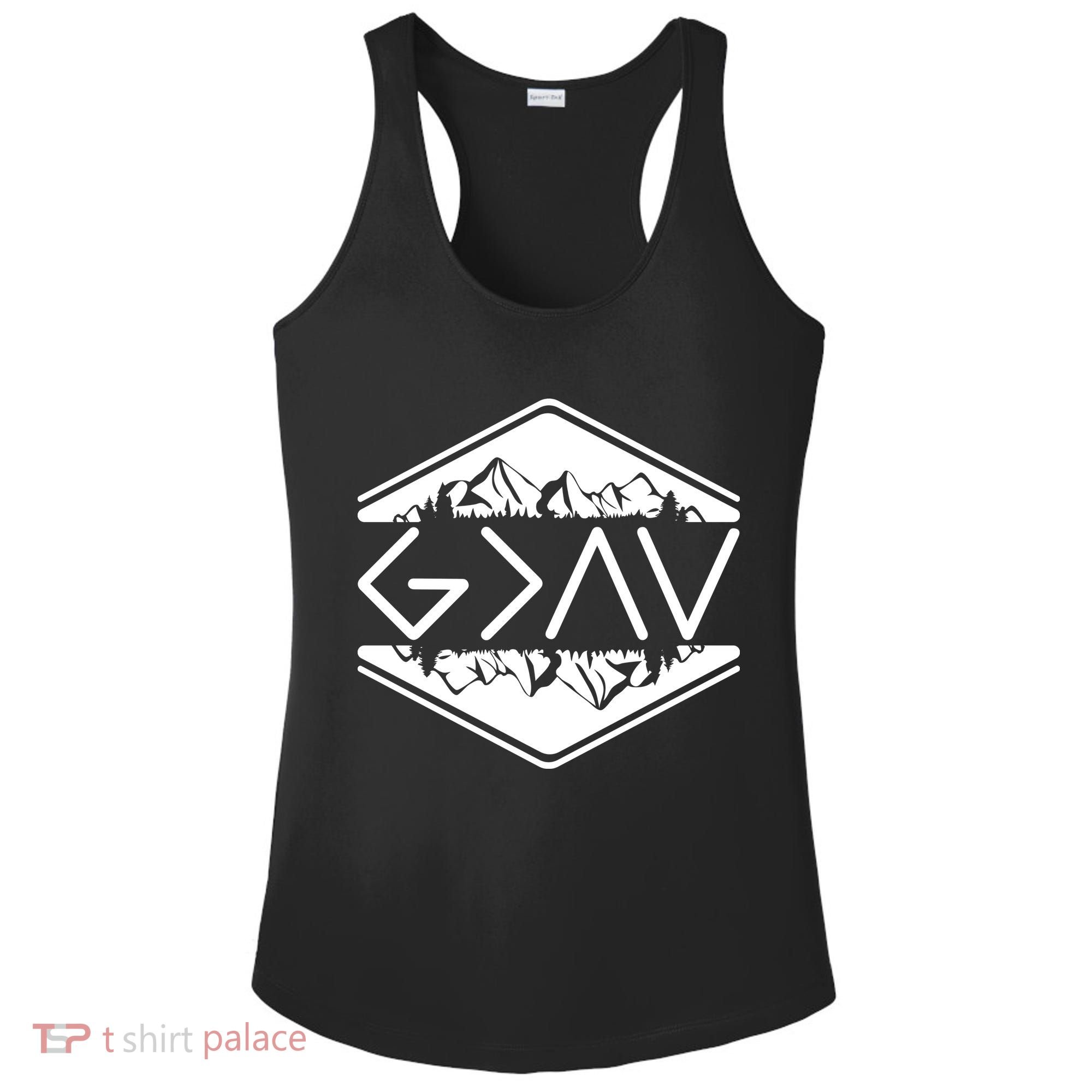 Inspirational Christian God Is Greater Than The High And Lows Camping Ladies PosiCharge Competitor Racerback Tank