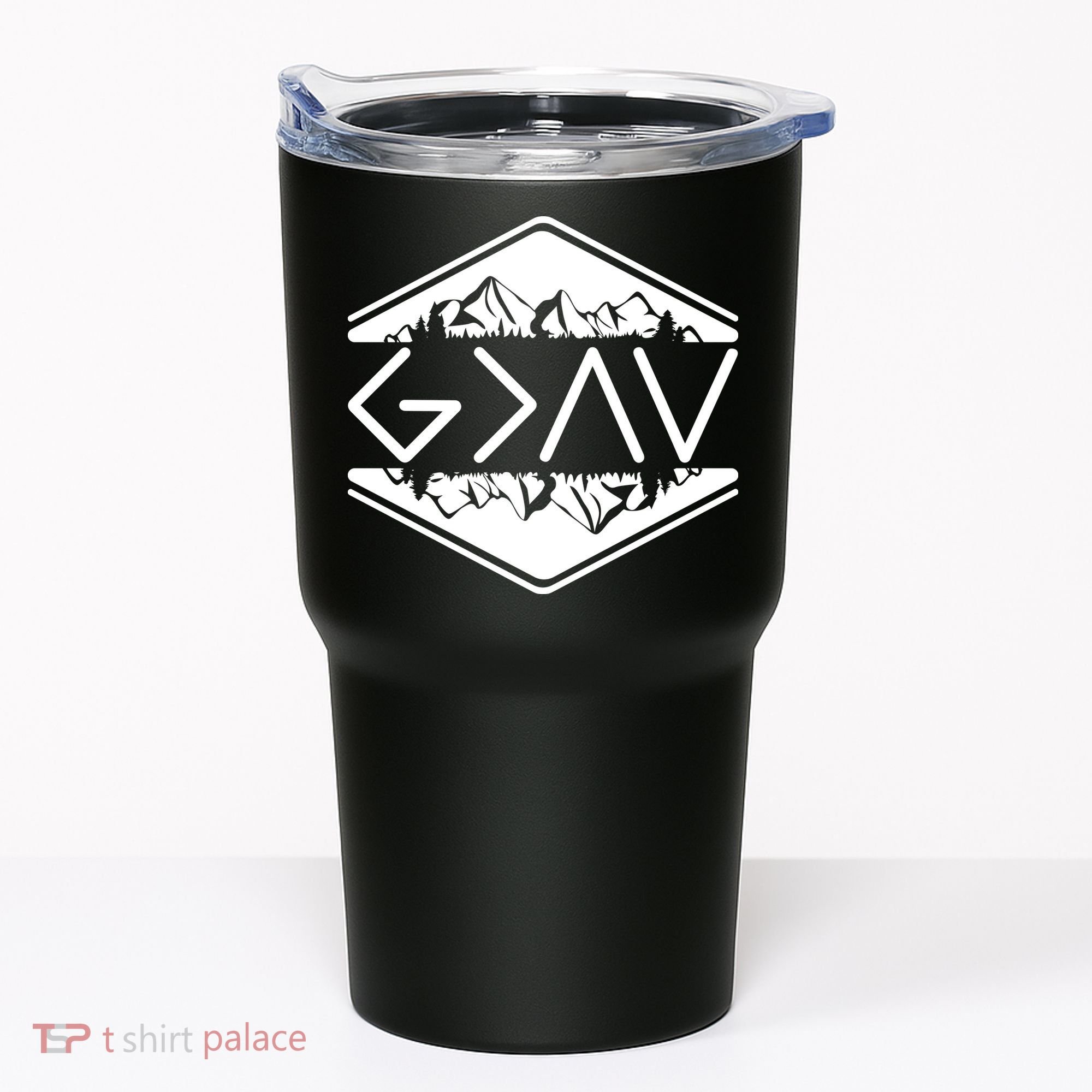 Inspirational Christian God Is Greater Than The High And Lows Camping Tumbler