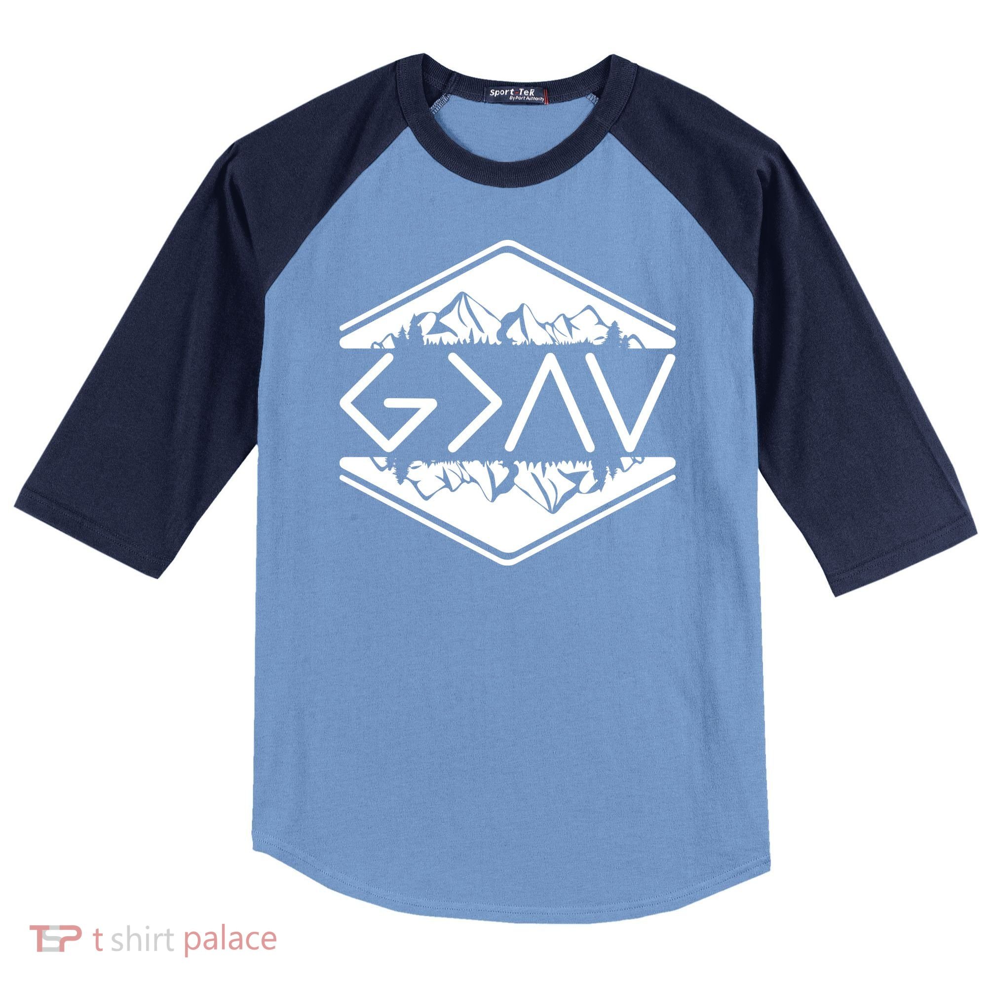 Inspirational Christian God Is Greater Than The High And Lows Camping Raglan Baseball Sleeve Shirt