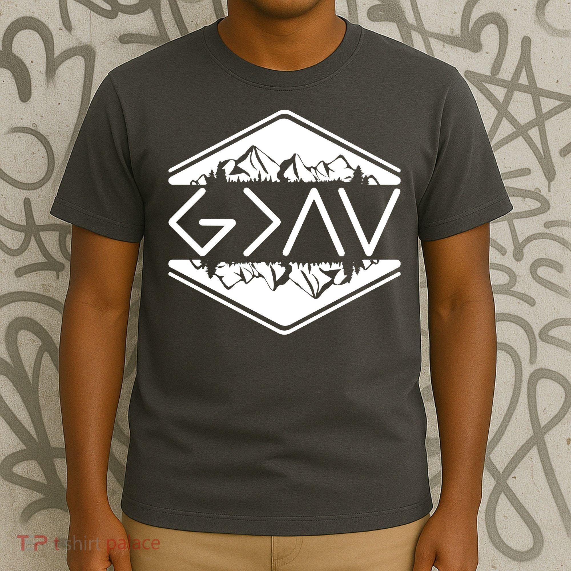 Inspirational Christian God Is Greater Than The High And Lows Camping T-Shirt