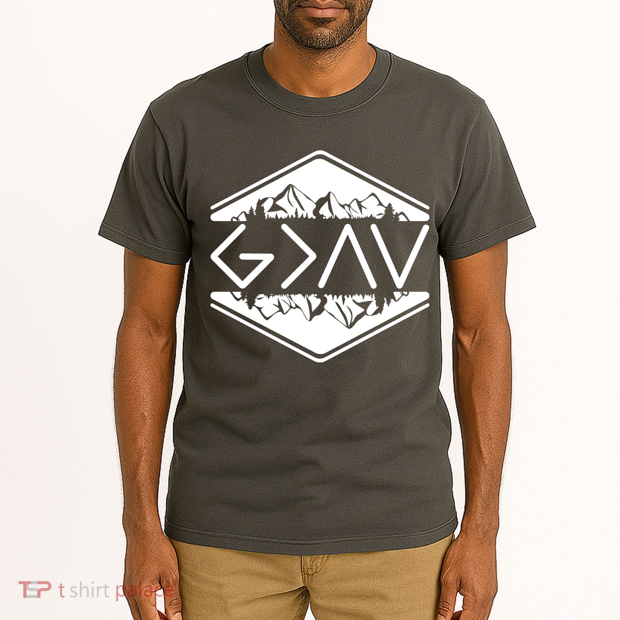 Inspirational Christian God Is Greater Than The High And Lows Camping Tall T-Shirt