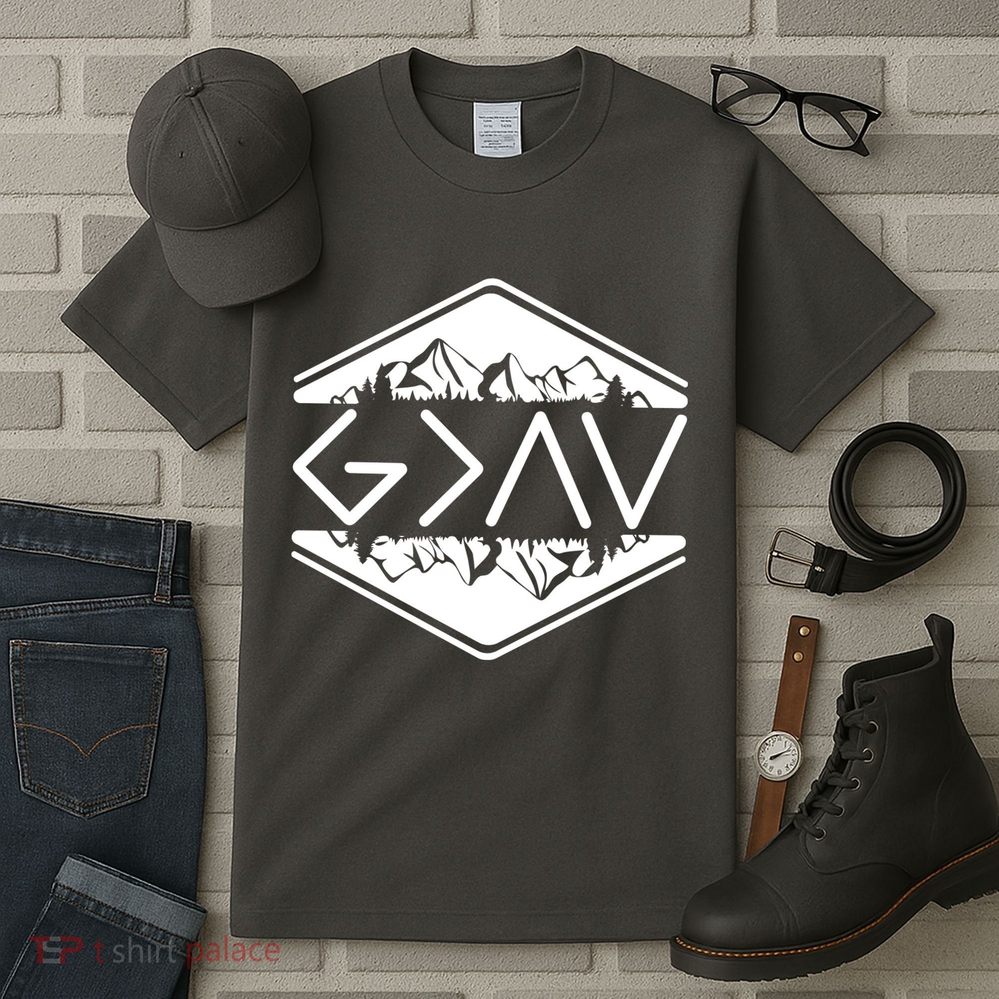 Inspirational Christian God Is Greater Than The High And Lows Camping Tall T-Shirt