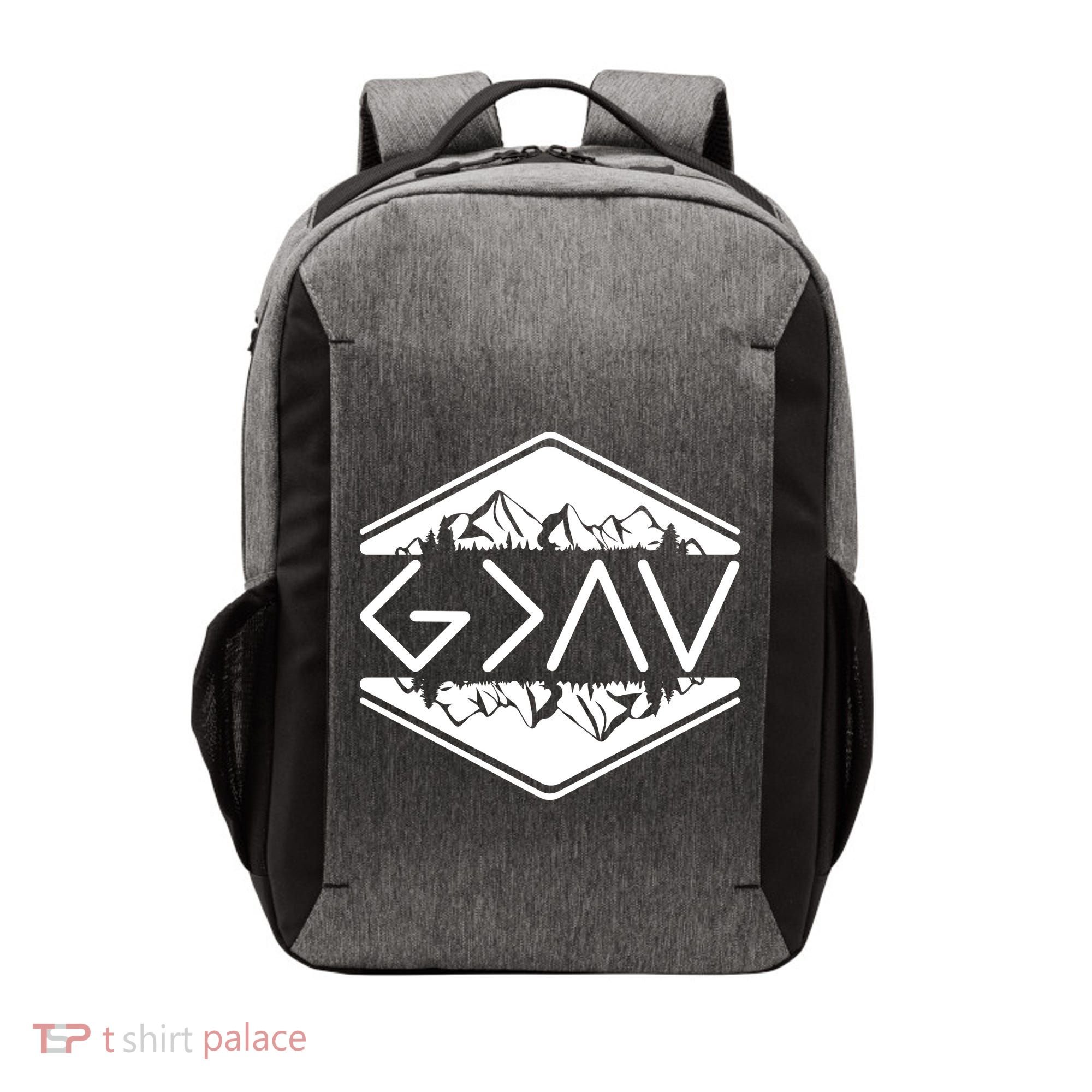 Inspirational Christian God Is Greater Than The High And Lows Camping Vector Backpack