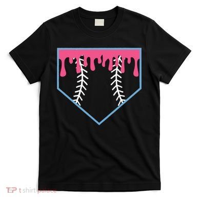 Ice Cream Home Plate Baseball Drip T-Shirt