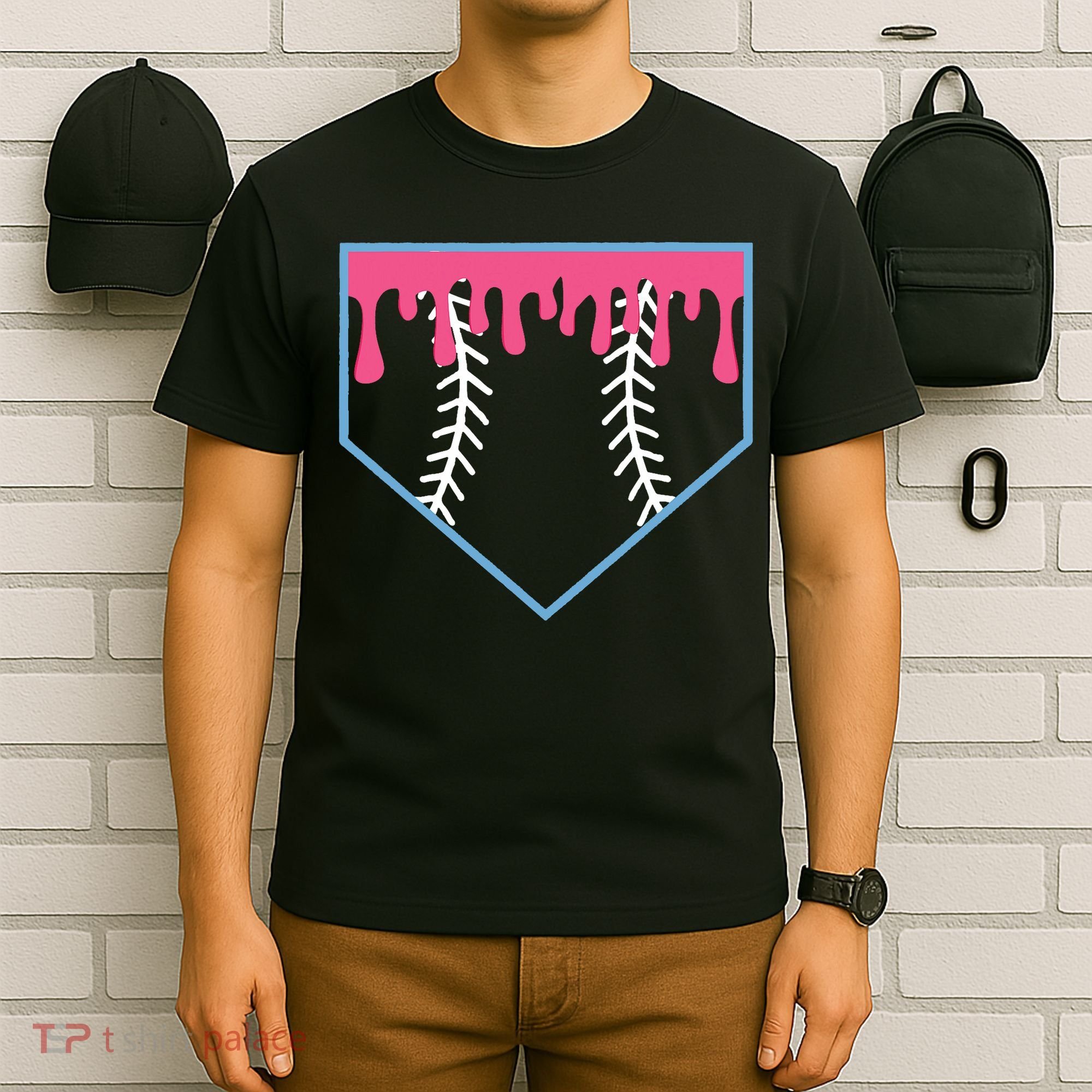 Ice Cream Home Plate Baseball Drip T-Shirt