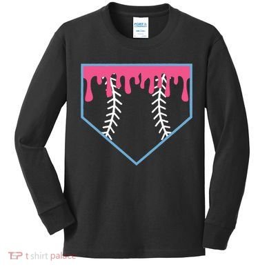 Ice Cream Home Plate Baseball Drip Kids Long Sleeve Shirt