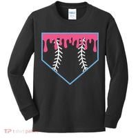 Ice Cream Home Plate Baseball Drip Kids Long Sleeve Shirt thumb 0