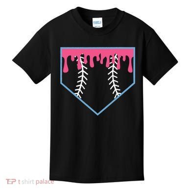 Ice Cream Home Plate Baseball Drip Kids T-Shirt