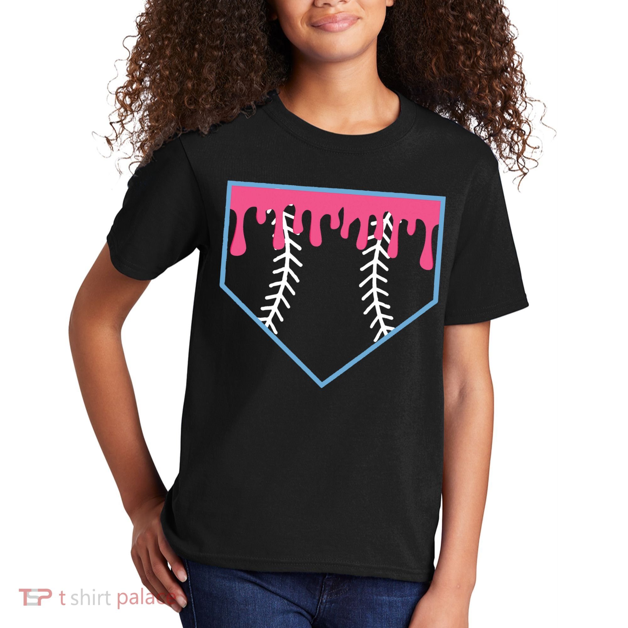 Ice Cream Home Plate Baseball Drip Kids T-Shirt