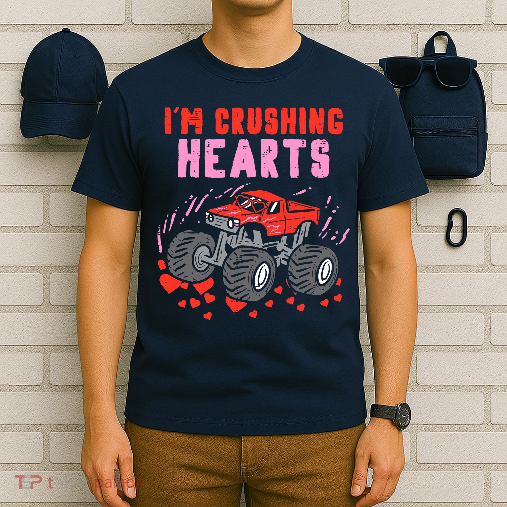 I Crush Hearts Monster Truck Toddler Boys Valentines Day T-Shirt