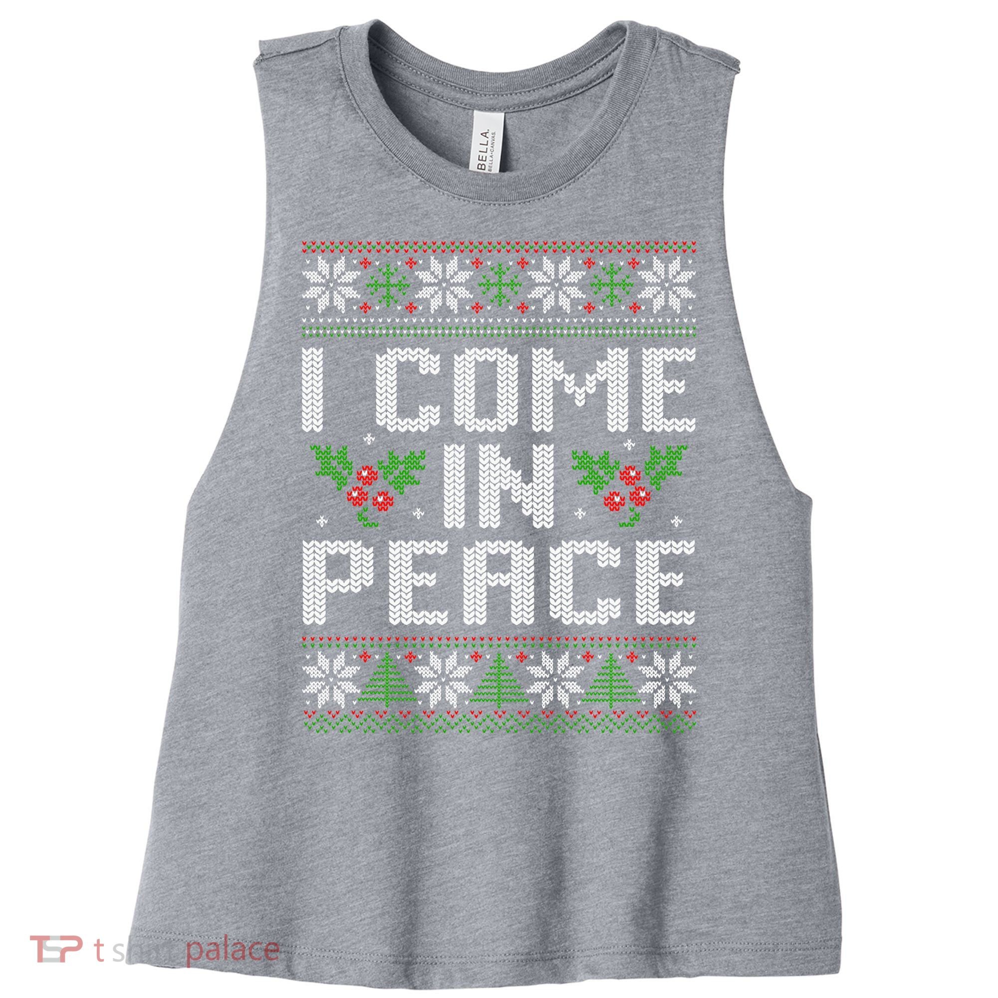 I Come In Peace Couple Matching Ugly Christmas Sweater Women's Racerback Cropped Tank