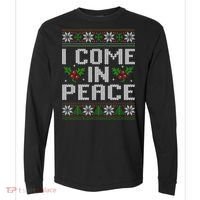 I Come In Peace Couple Matching Ugly Christmas Sweater Comfort Colors Heavyweight Long Sleeve T-Shirt thumb 0
